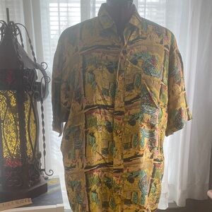 Vintage Vittorio 100% silk shirt featuring a bold, colorful design.